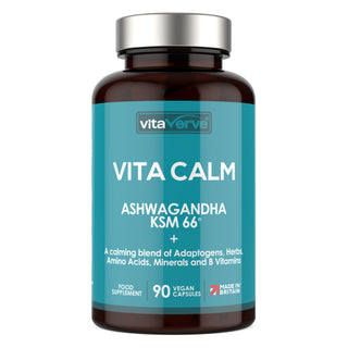 Vita Calm Ashwagandha Complex - 90 Vegan Capsules, 1000mg Ashwagandha KSM 66 with Magnesium, Rhodiola Rosea, L Theanine, B-Complex, Lemon Balm - Stress Relief & Mood Support, UK Made